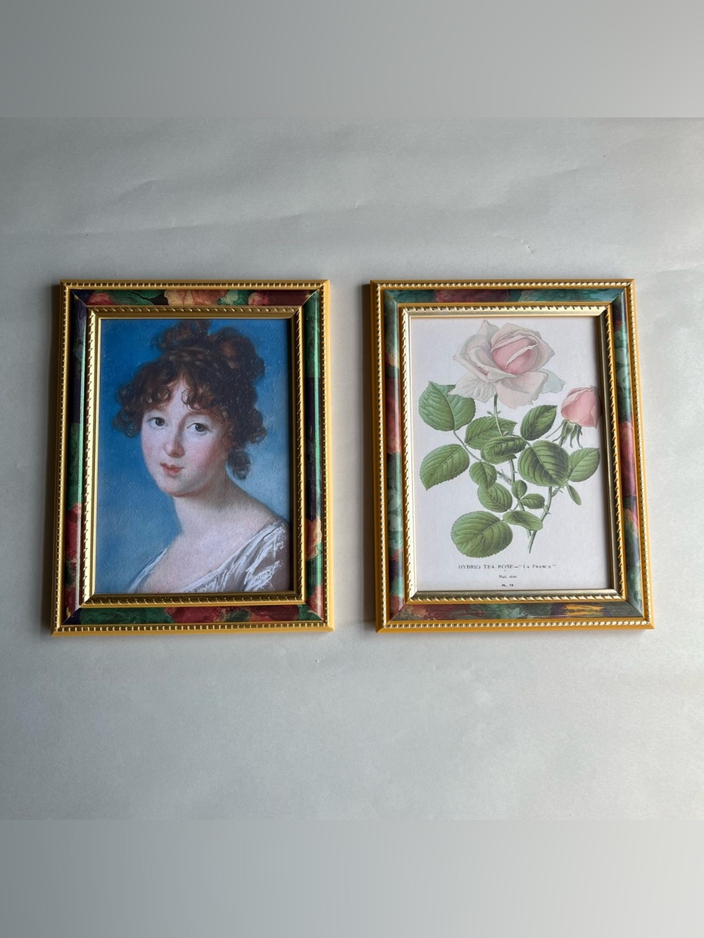 VTG Mixed Matls Burwood w/Goldtone & Floral Frames w/ Fine Art Prints-Set of 2